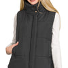 Zenana High Neck Zip-Up Vest Coat - BLACK