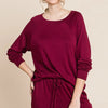 Super Lady Round Neck Raglan Sleeve Top and Pants Lounge Set - Burgundy