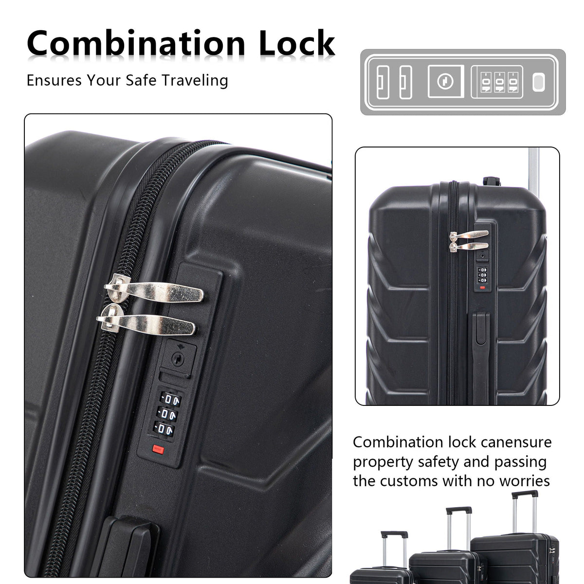 HouseOfZazla 3-piece spinner wheel luggage set with combination locks