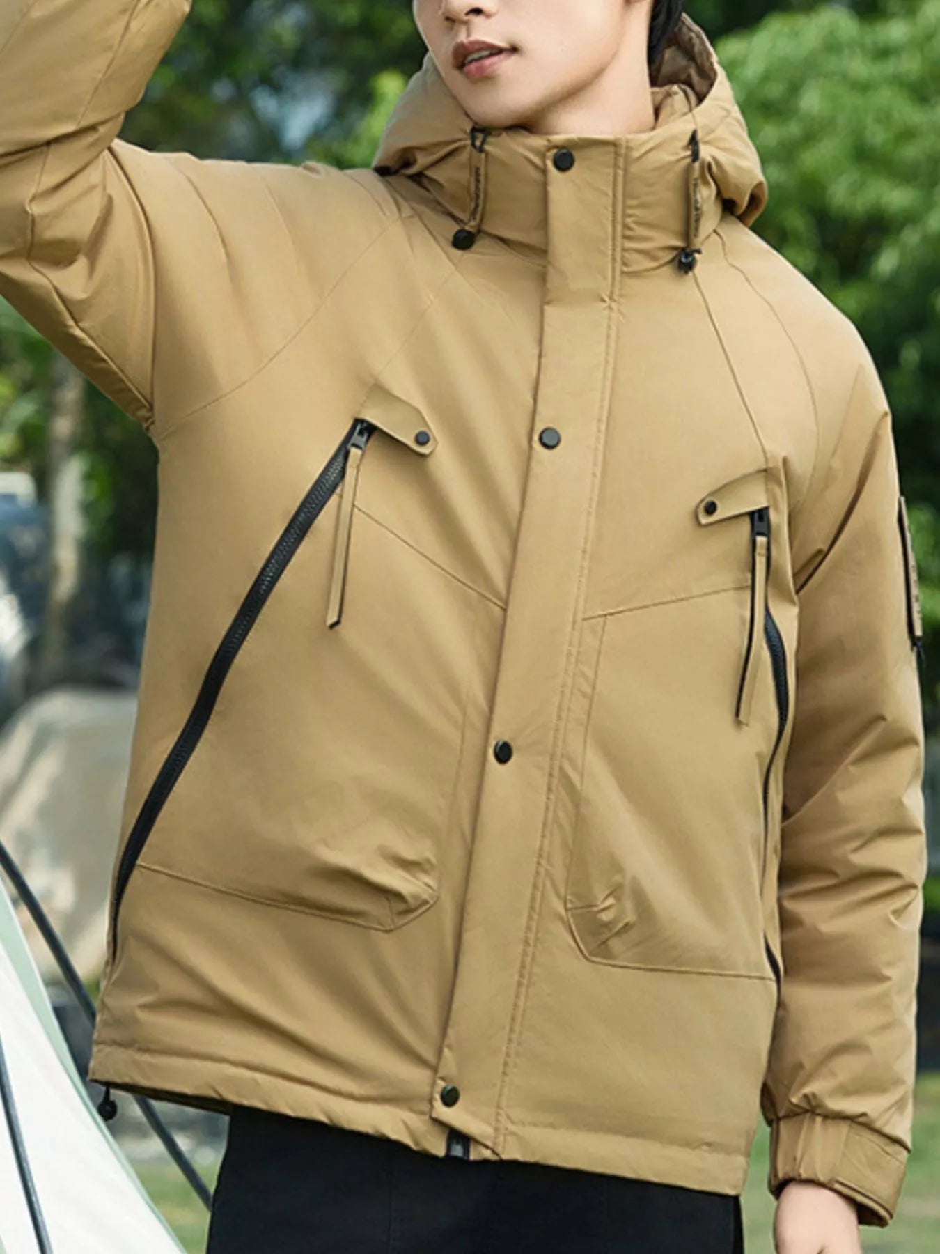 Men's Plus Size Hooded Snap Down Jacket - Farnelli