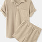 Men's Full Size Button Detail Short Sleeve Top and Shorts Set Plus Size - Farnelli