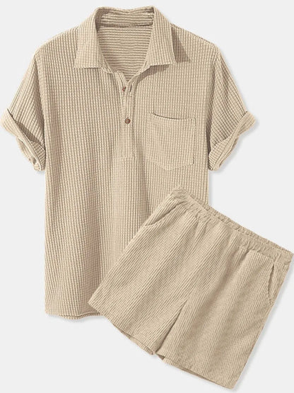 Men's Full Size Button Detail Short Sleeve Top and Shorts Set Plus Size - Farnelli