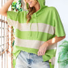 First Love Color Block Short Sleeve Hooded Top - Green