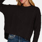 Zenana Cropped High Low Cable Sweater with Side Slits - Farnelli