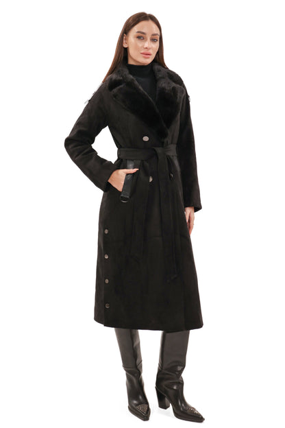 Genuine Mink Fur Eco Suede Coat