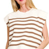 Zenana Oversized Crew Neck Stripe Sweater Vest - MOCHA