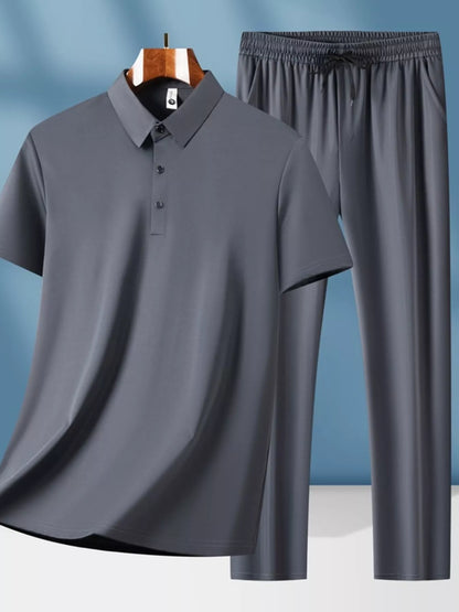 Men's Plus Size Button Detail Short Sleeve Top and Pants Set - Farnelli