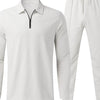 Men's Full Size Long Sleeve Top and Pants Set Plus Size - White