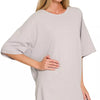 Zenana Cotton Short Sleeve Oversized Tunic Tee - H GREY