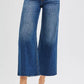 RISEN Full Size Mid Rise Crop Wide Raw Cut Hem Jeans Plus Size - Farnelli