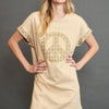 Umgee Peace Plaid Applique Short Sleeve Mini Dress - Pastel Yellow