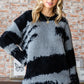 First Love Full Size Abstract Pattern Contrast Feather Yarn Sweater - Farnelli