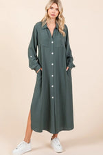 Mittoshop Airflow V-Neck Long Sleeve Button Down Maxi Dress - Farnelli
