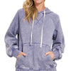 Zenana Acid Wash Fleece Hoodie with Kangaroo Pocket - MARLIN