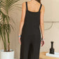 ADORA Black Textured Wide-Leg Jumpsuit - Farnelli