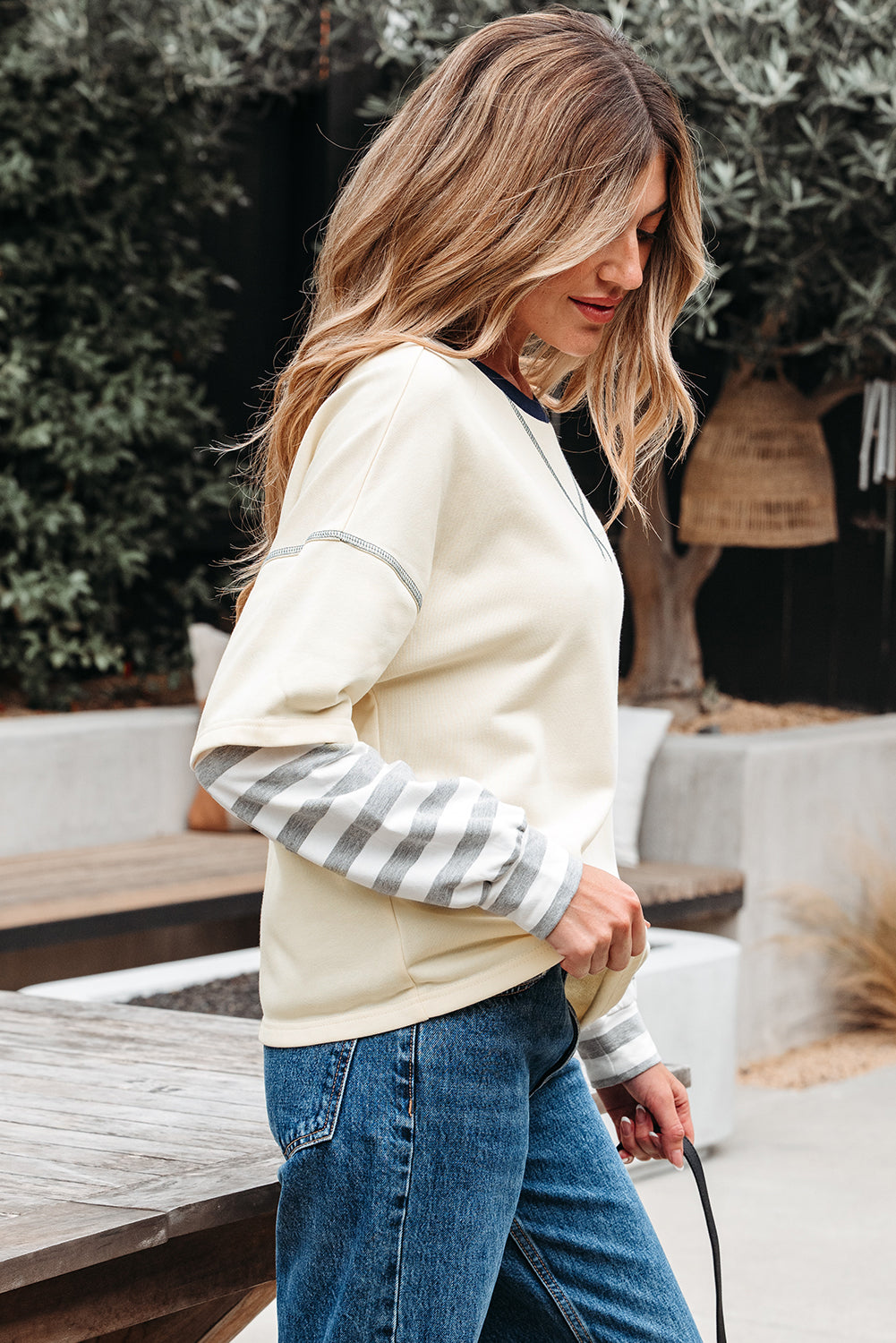 Ashley Striped Long Sleeve Two-in-one Top - Farnelli