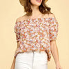 Lime 'N' Chili Floral Print Short Sleeve Off-The-Shoulder Blouse - CORAL COMBO