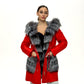 Roma Genuine Silver Fox Fur Rabbit Fur Insulated Parka in Red