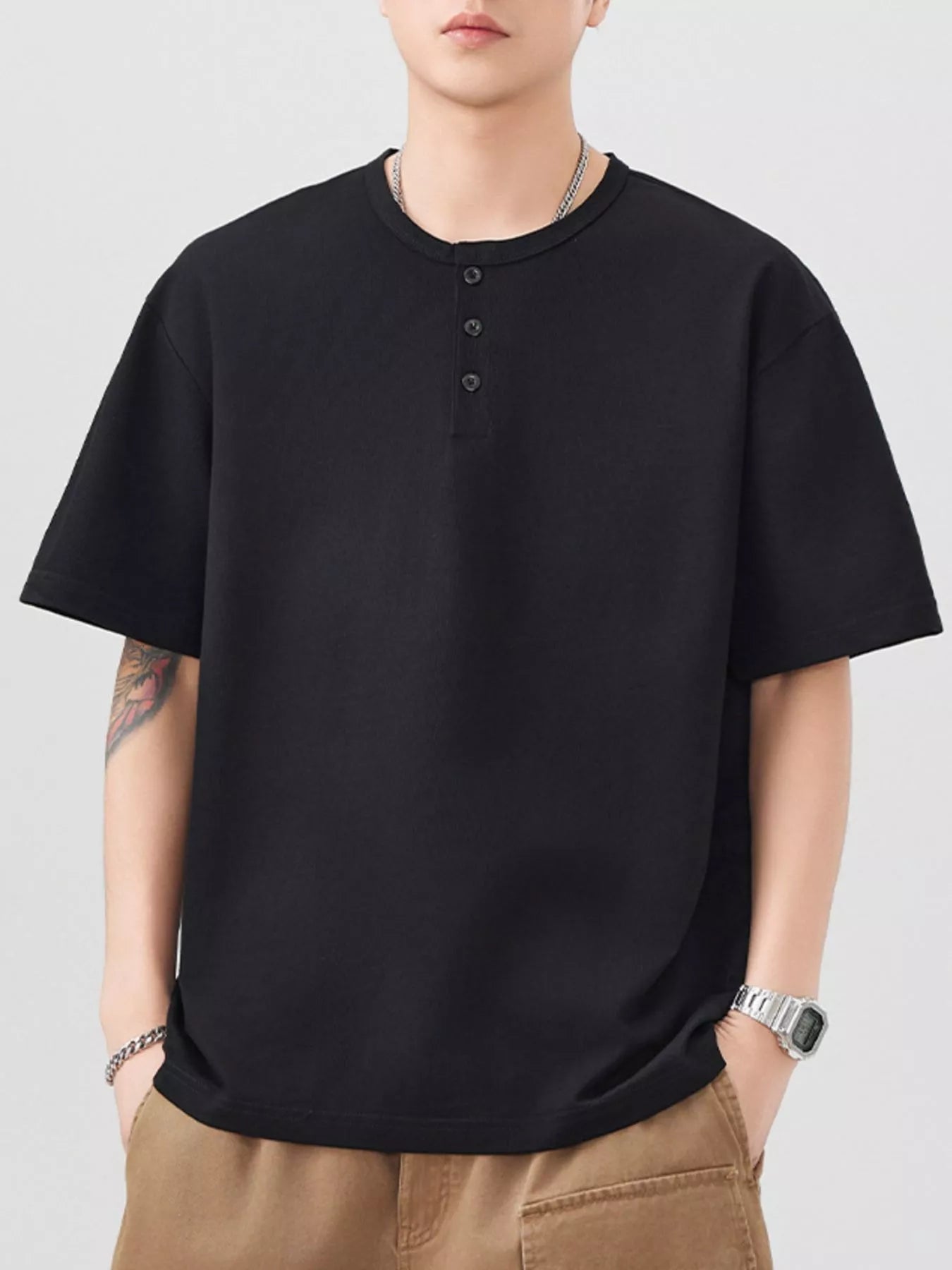 Men's Plus Size Button Detail Short Sleeve T-Shirt - Farnelli