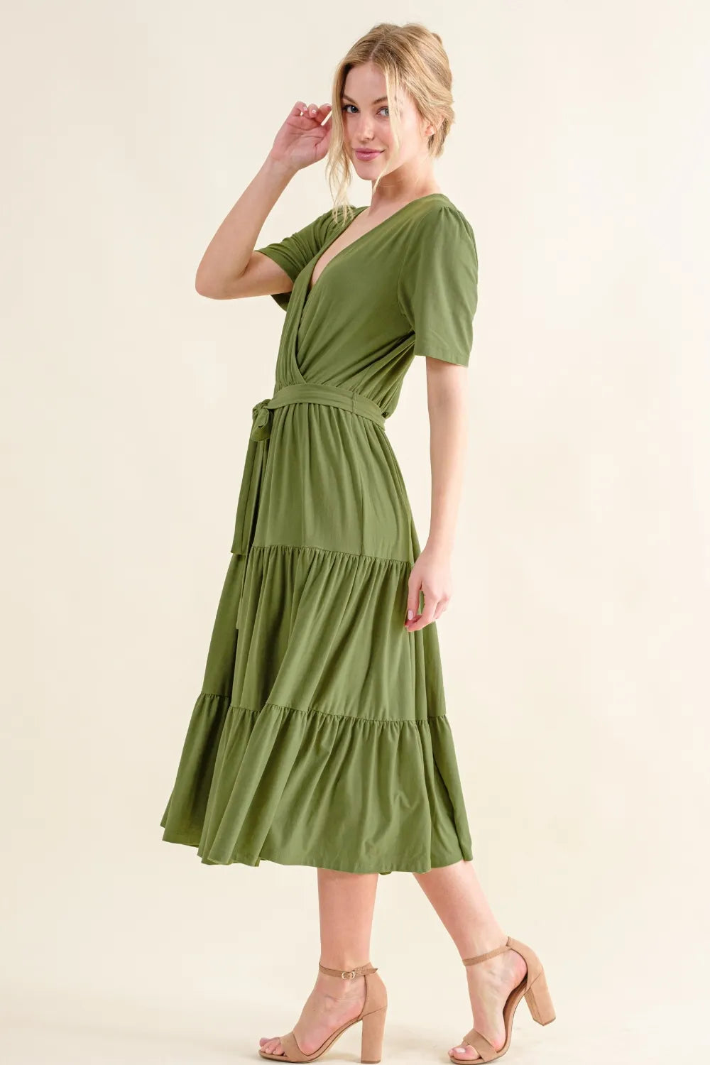 And The Why Soft Short Sleeve Tiered Midi Dress - Farnelli
