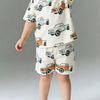 Children's Truck Print Round Neck Tee and Shorts Set - Beige