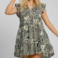 Umgee Full Size Printed Ruffle Cap Sleeve Babydoll Dress Plus Size - Farnelli