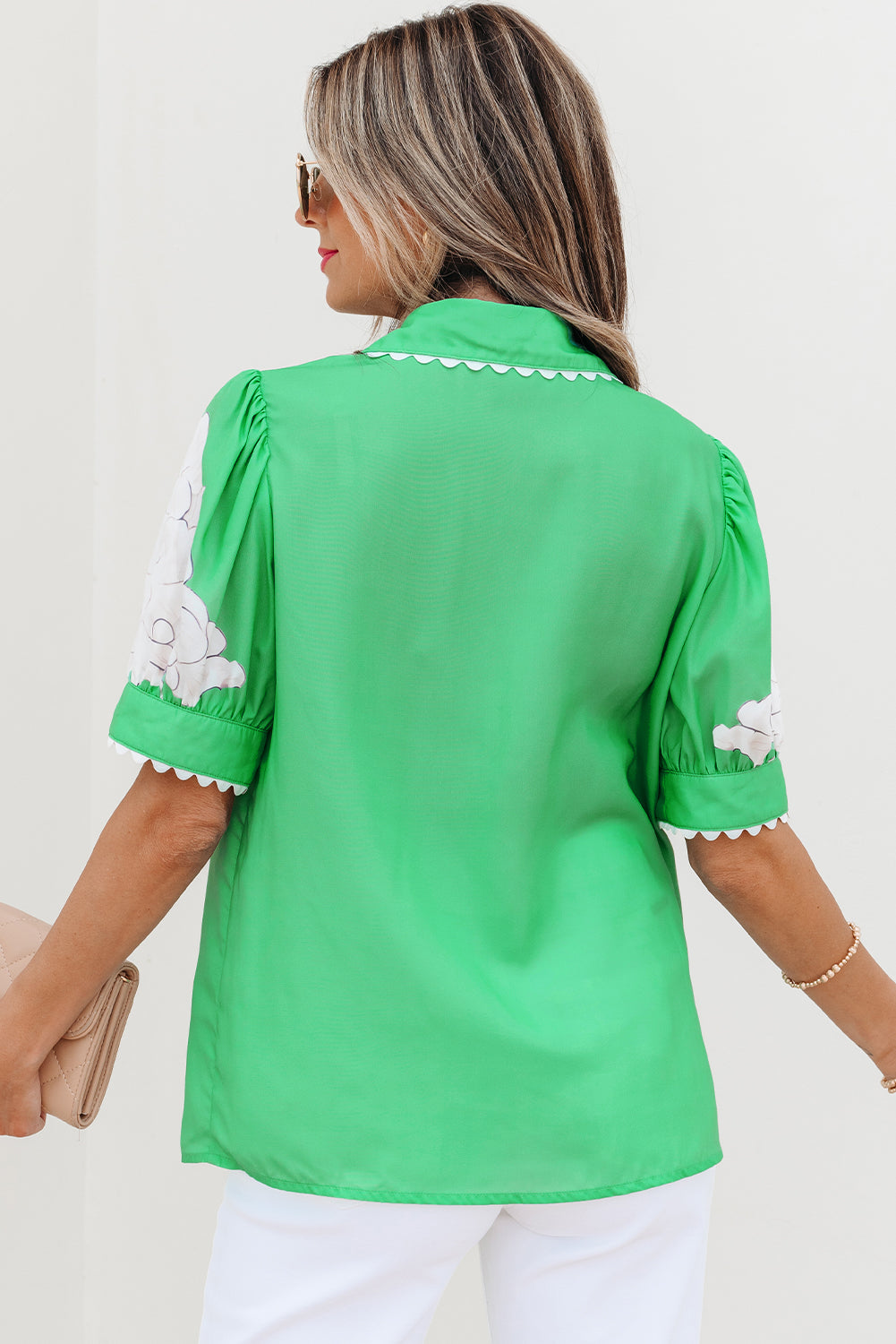 Celina Floral Ric Rac Edge Sleeve Blouse - Farnelli