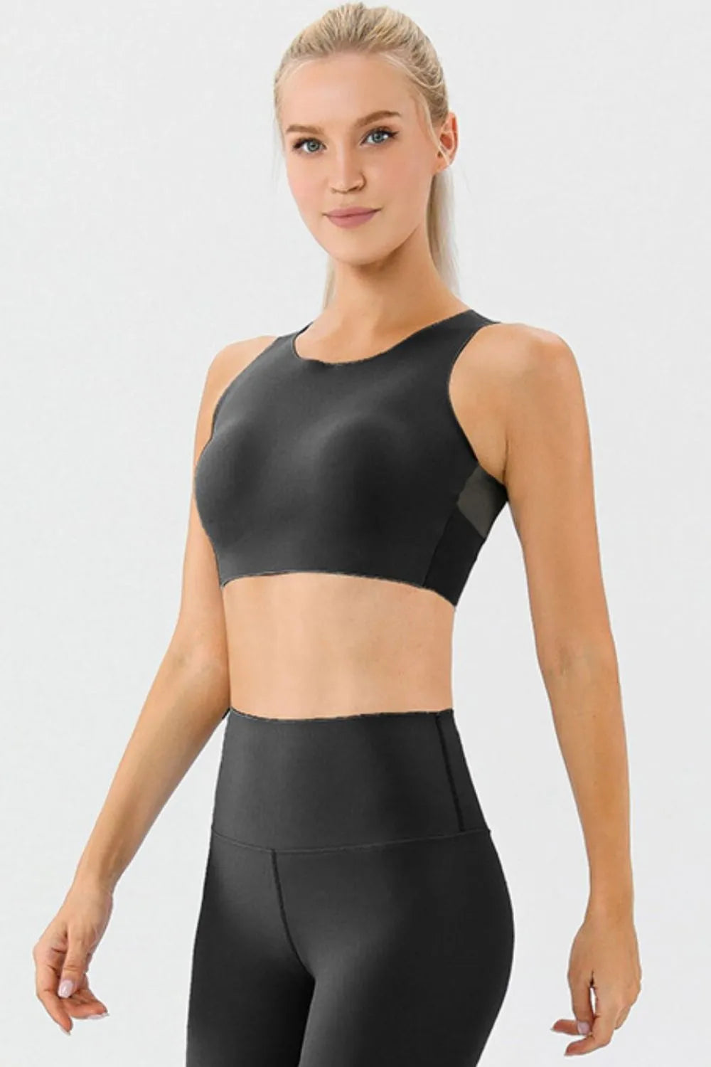 Round Neck Wide Strap Active Bra - Farnelli