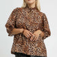 Umgee Full Size Leopard Print Ruffle Neck Blouse Plus Size - Farnelli
