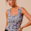 SO ME Two Tone Floral Seamless Tank Top - CHARCOAL BLUE