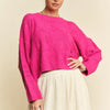 Davi & Dani Diamond Cable Pattern Drop Shoulder Sweater - Pink