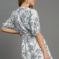 Umgee Full Size Floral Print Notched Puff Sleeve Mini Dress Plus Size - Farnelli