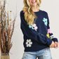 ADORA Full Size Flower Popped Sweater Plus Size - Farnelli