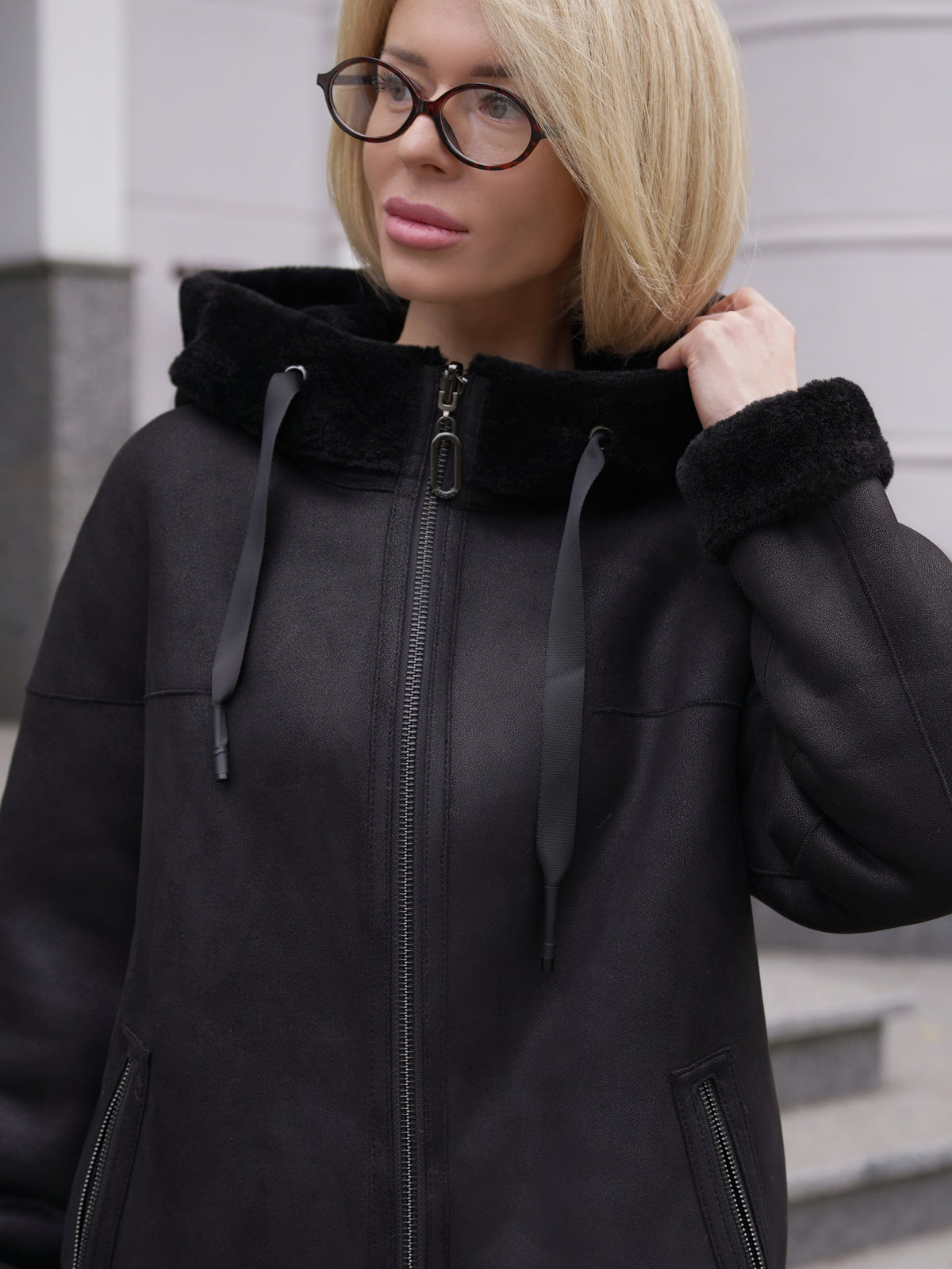 Alaska® Outerwear Company Grazia reversible black faux shearling hooded coat parka