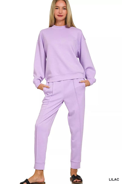 Zenana Scuba Mock Neck Sweatshirt and Joggers Set - Farnelli