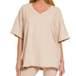 Zenana Cotton V-neck Top & Biker Shorts Set - Farnelli