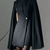 One Button Fitted Mini Blazer Dress with Cape Sleeves - Black
