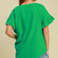 Umgee Full Size Raw Hem Ruffle Short Sleeve Blouse Plus Size - Farnelli