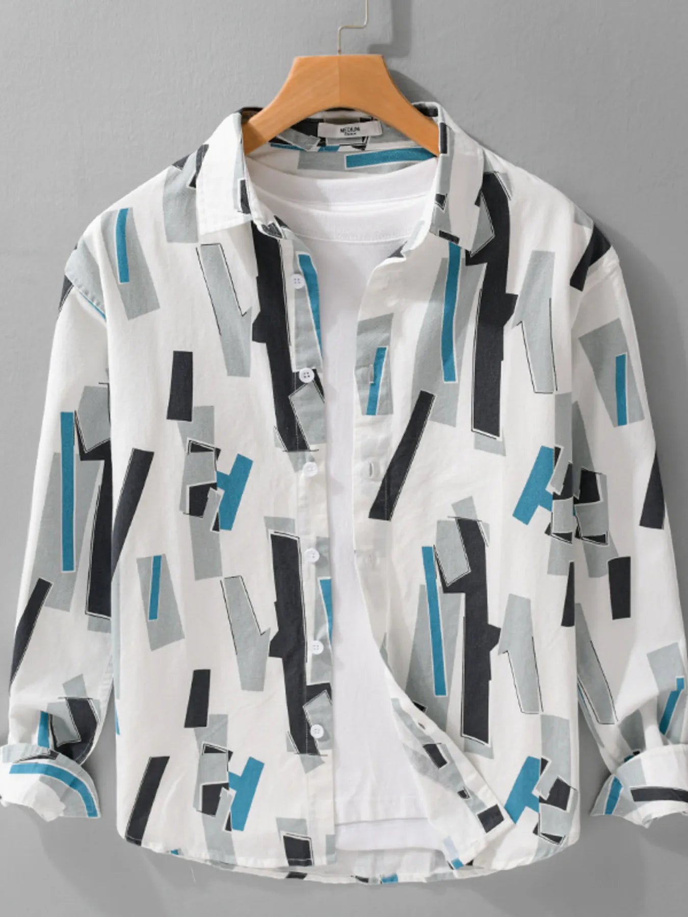 Men's Plus Size Printed Button Up Long Sleeve Shirt - Farnelli