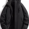 Men's Full Size Zip Up Hooded Waterproof Outdoor Jacket Plus Size - Black