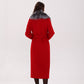 Genuine Silver Fox Virgin Wool Wrap Coat in Red