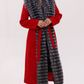Genuine Silver Fox Virgin Wool Wrap Coat in Red
