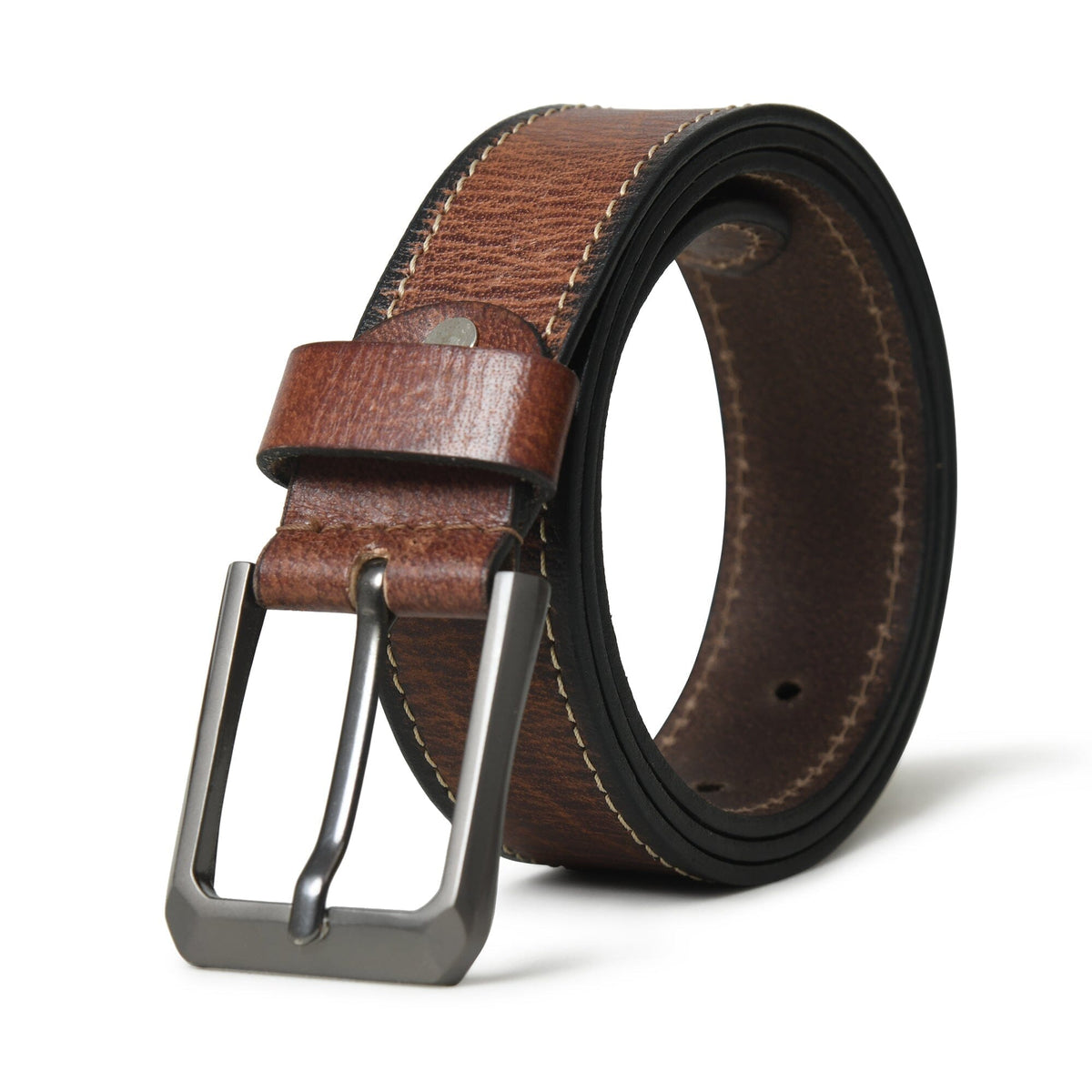 Kairo brown leather belt from Classy Leather Bags, featuring smooth leather and a sleek metal buckle.
