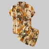 Men's Plus Size Printed Button Up Shirt and Shorts Set - Orange