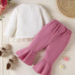Children's Floral Applique Ribbed Top & Flare Leg Pants Set - Farnelli