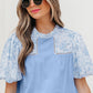 Saanvi Lace Floral Puff Sleeve Loose Blouse - Farnelli