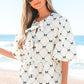 Ezra Bowknot Print Front Knots Bubble Sleeve Blouse - Farnelli