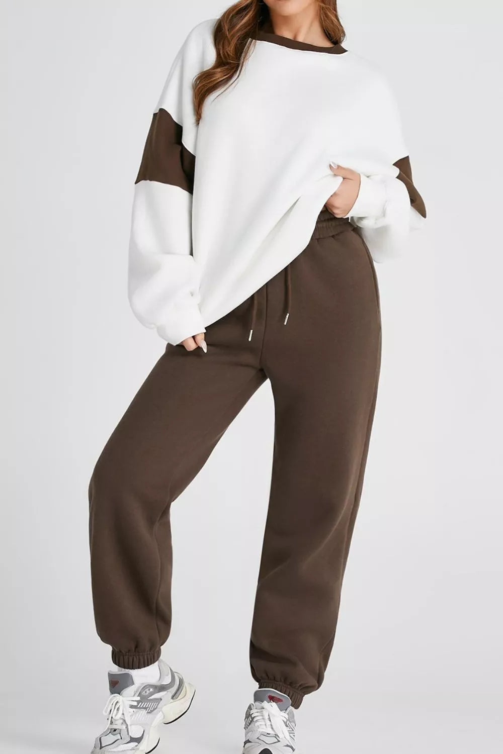 Drop Shoulder Loose Sweatshirt and Joggers Active Set - Farnelli