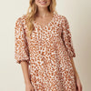 Mittoshop Animal Print Puff Sleeve Mini Dress - MUSTARD