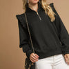 Umgee Cable Knit Textured Pullover with Ruffle Shoulders - Black